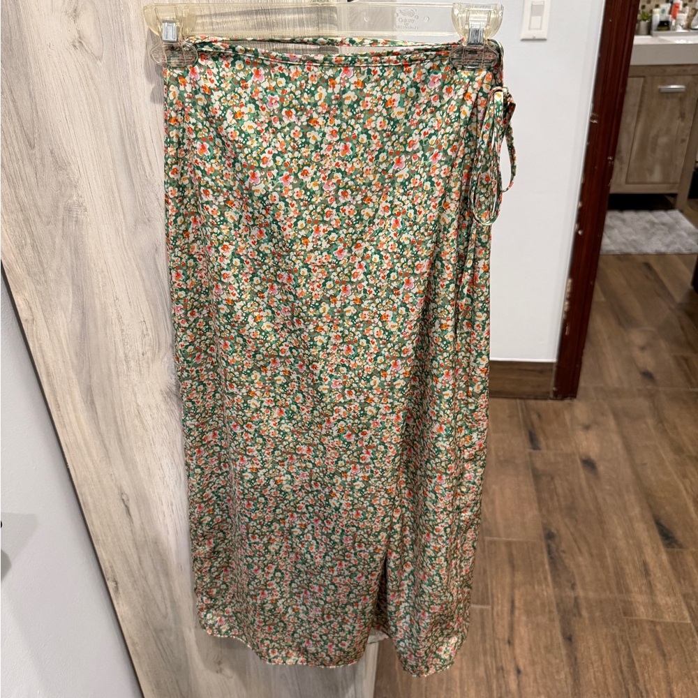 Floral Wrap Skirt - Green